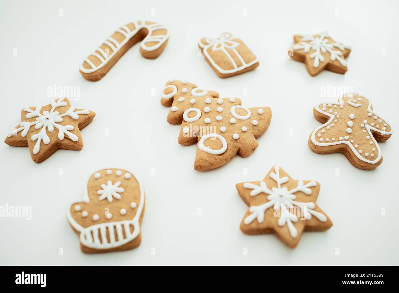 Gingerbread cookies on white background. Christmas cookie, winter holidays Stock Photo