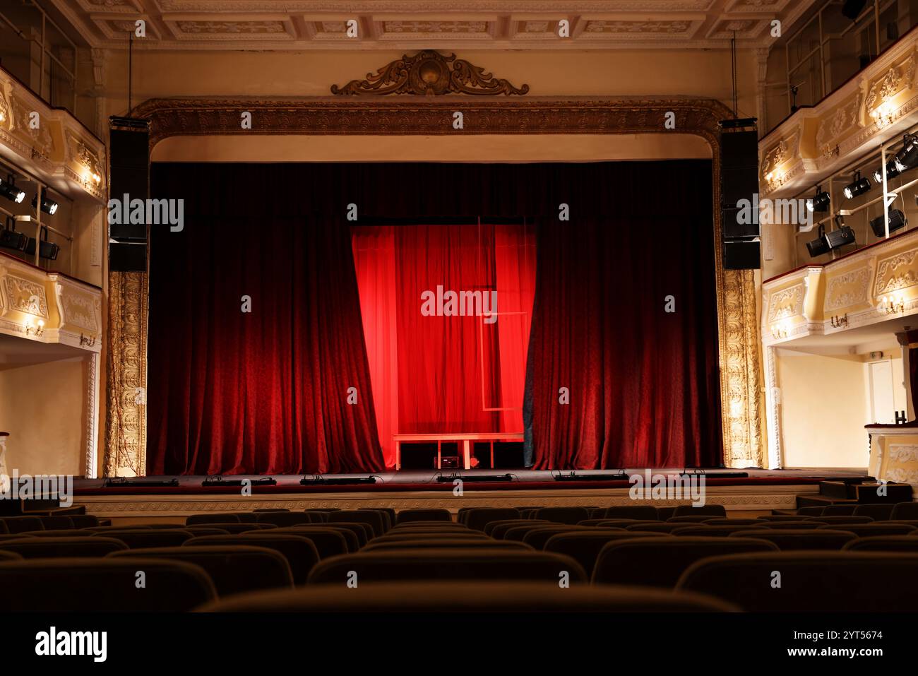 Theatre interior with stage and rows of comfortable seats Stock Photo ...