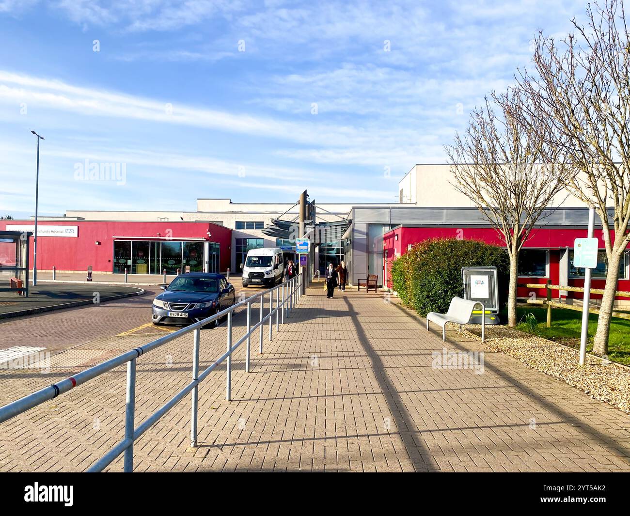 Exterior view looking towards the main entrance of West Berkshire Community Hospital near Newbury, UK - Smartphone Captured Stock Image