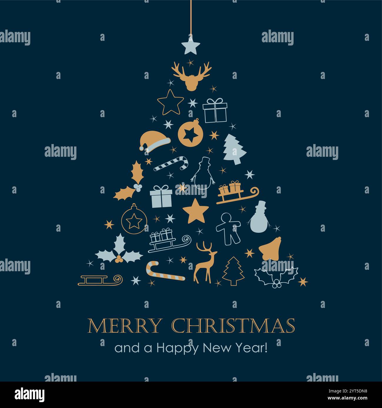 christmas greeting card with decorative fir tree vector illustration ...