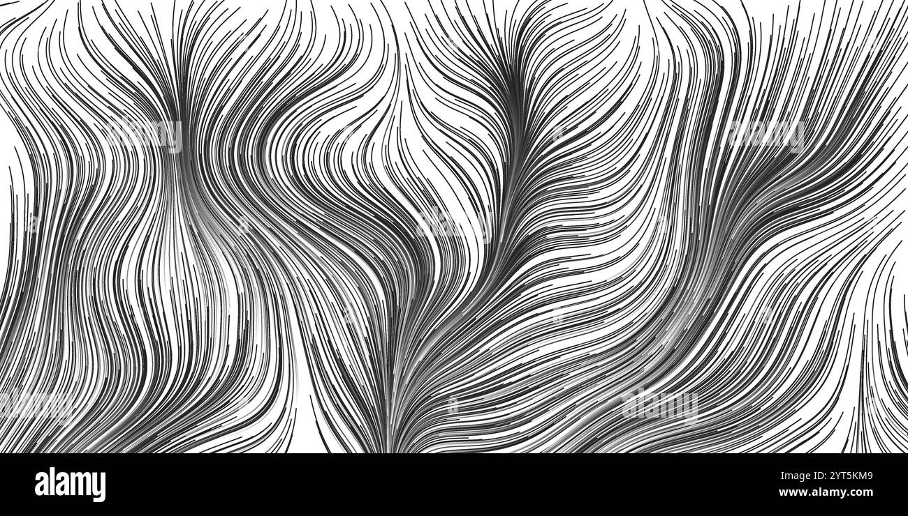 Black and White Moving, Flowing Stream of Particles in Curving, Wavy ...