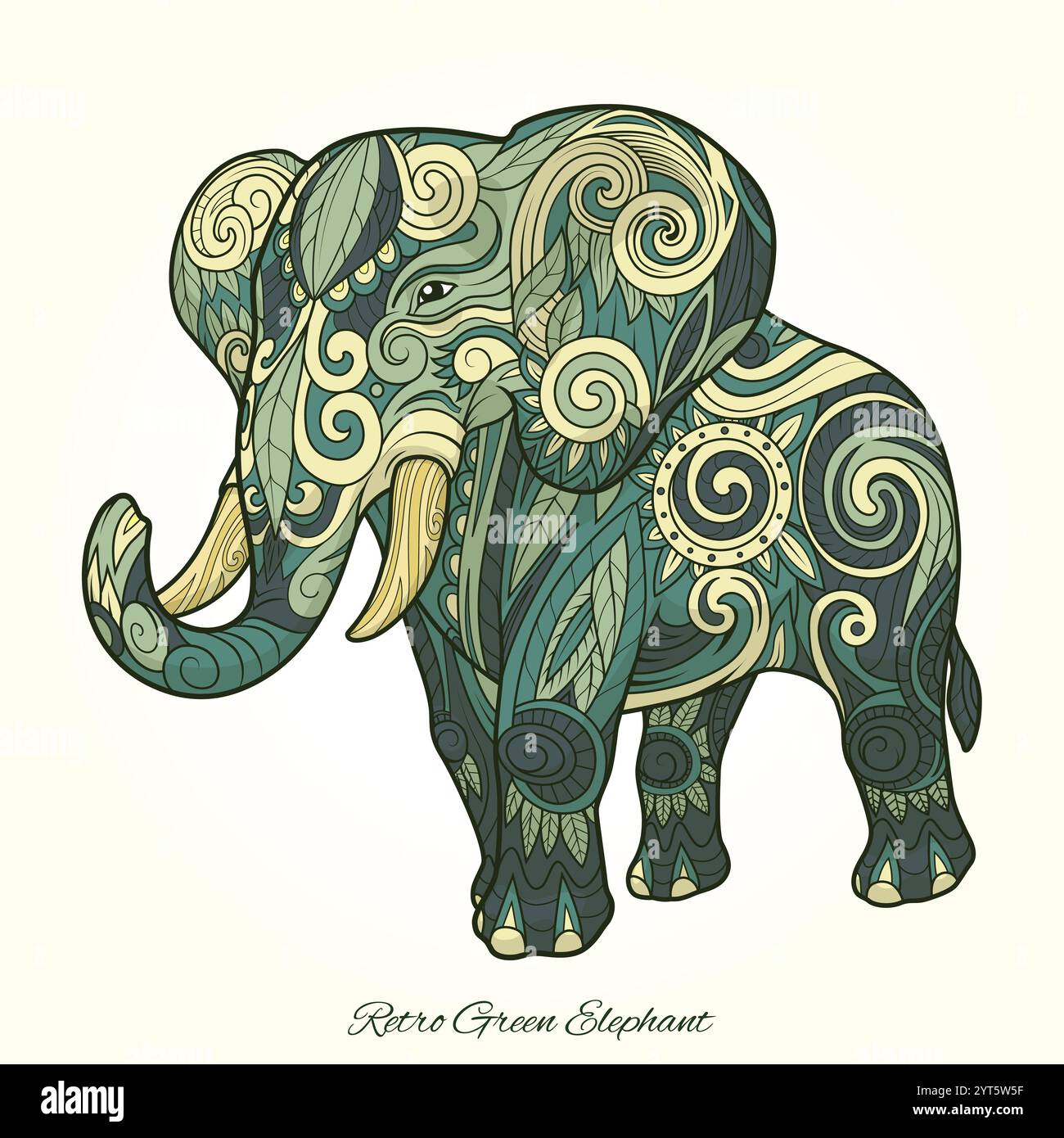 Elephant green ornament ethnic vector illustration Stock Vector Image ...
