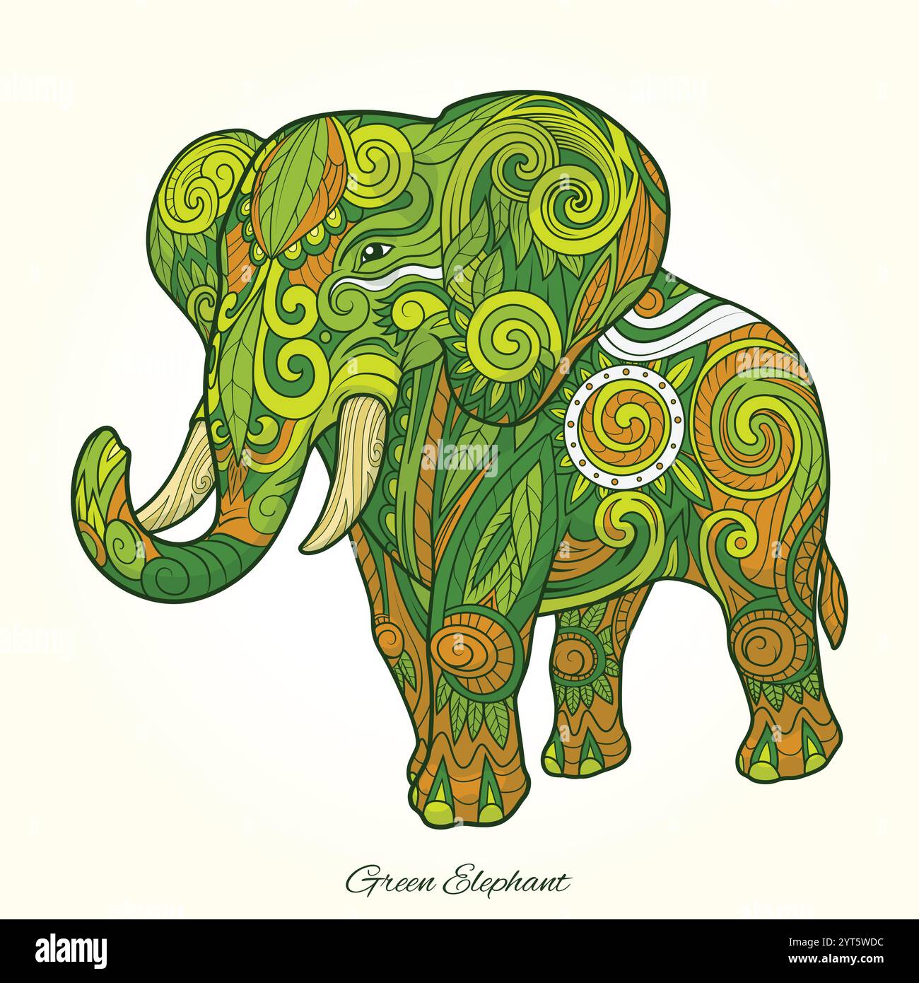 Elephant green ornament ethnic vector illustration Stock Vector Image ...