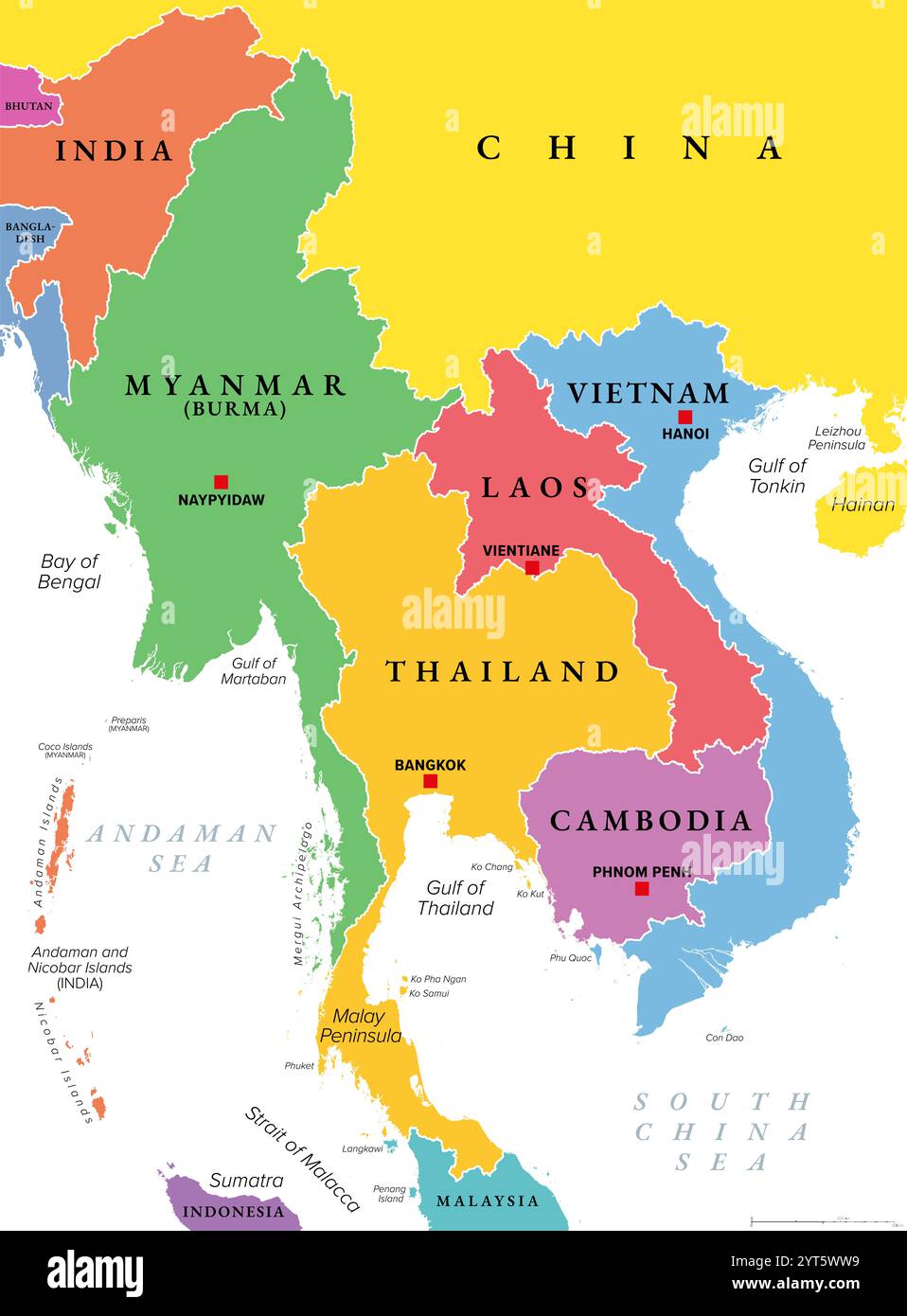 Northern Part Of Mainland Southeast Asia Multi Colored Political Map Northern Part Of Mainland Southeast Asia Multi Colored Political Map With Borders And Capitals Formerly Known As Indochina 2YT5WW9