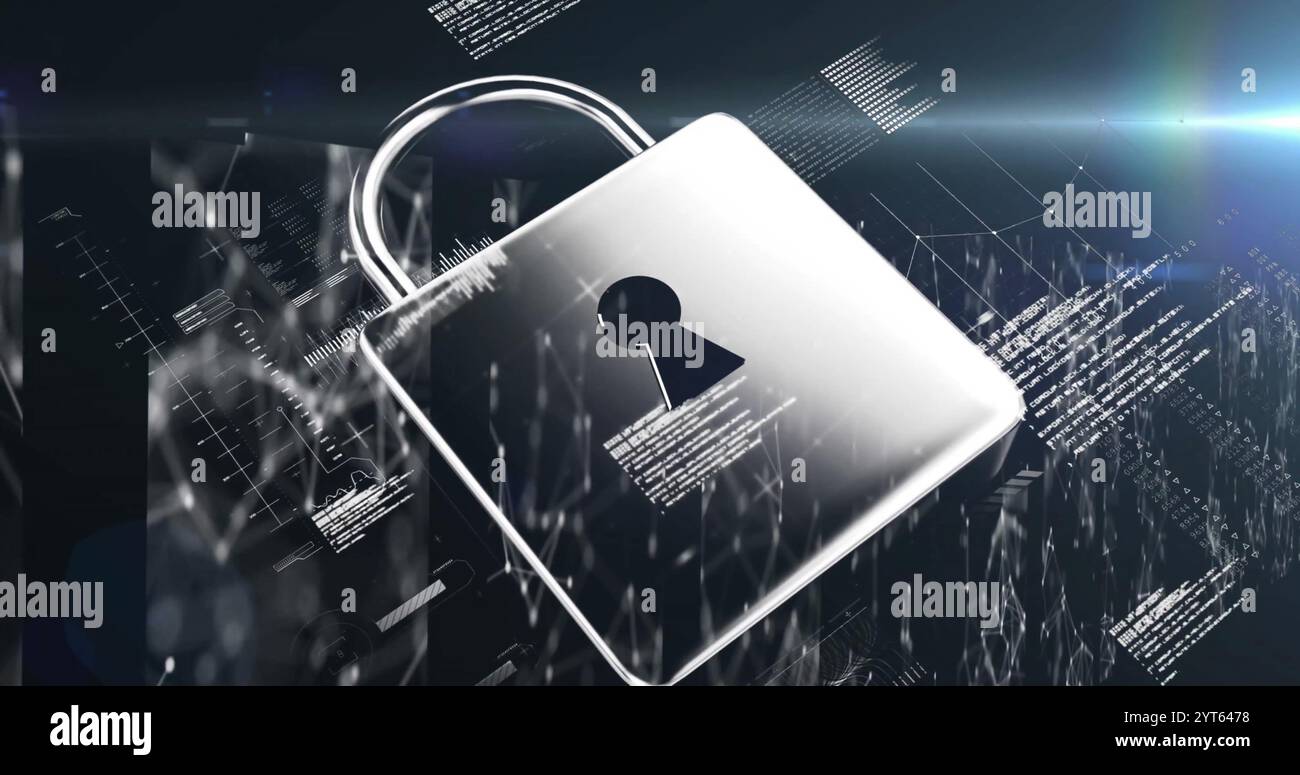 Image of padlock, digital data processing Stock Photo