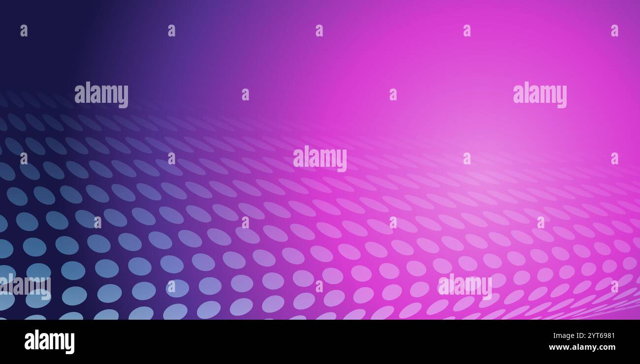 Blue and Purple Wavy Spotted Pattern, 3D Curving Round Transparent Lit Surface - Abstract Futuristic Minimalist Background with Light and Dotted Textu Stock Vector