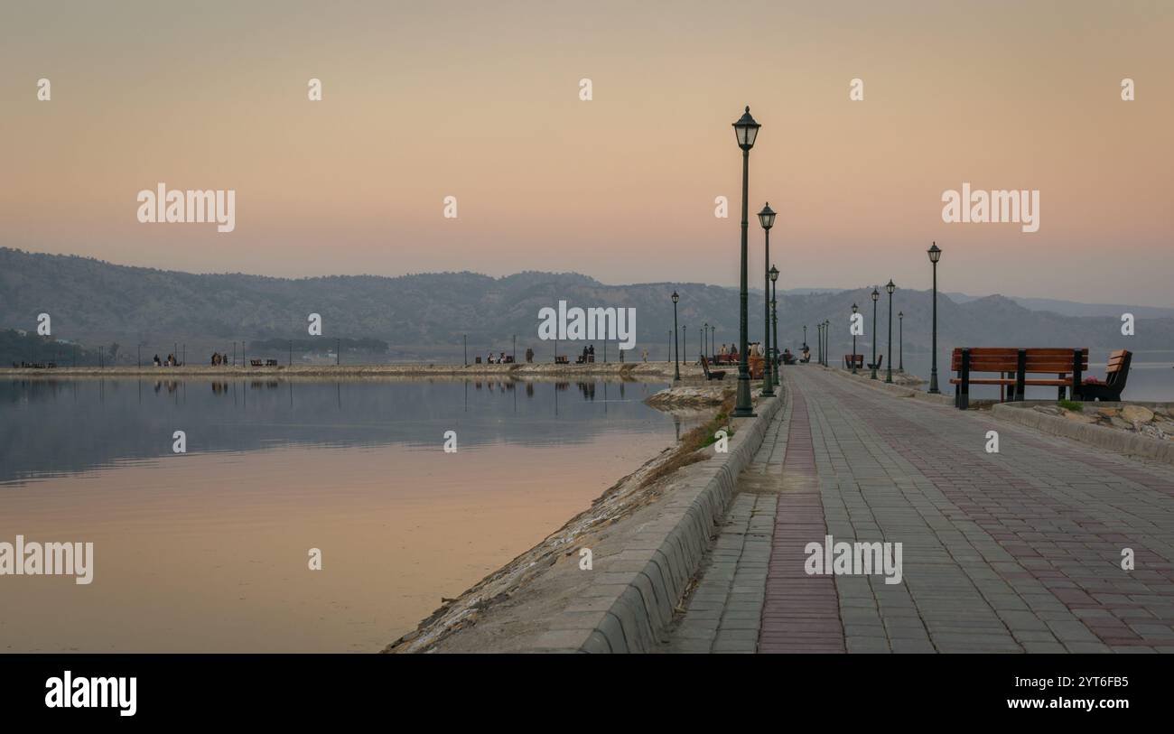 Majestic sunset at Uchali Lake: A Serene Natural Gem in the Heart of Soan Valley Stock Photo