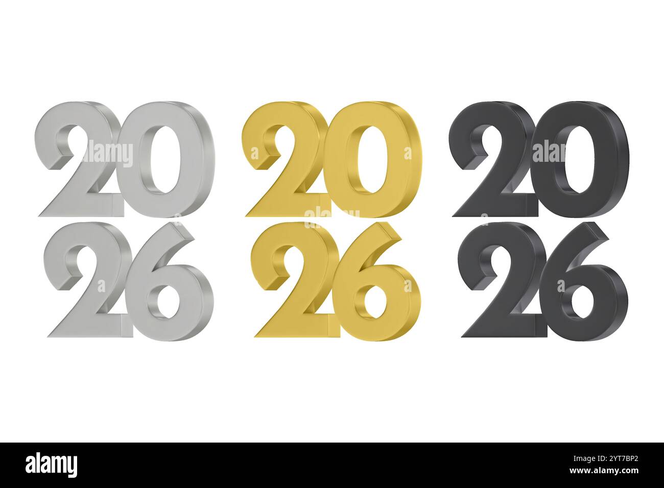 3D vector numbers 2026 in a silver color. Design object for New Year greeting cards, advertising banners. Metal numbers are bold and sleek, and with s Stock Vector