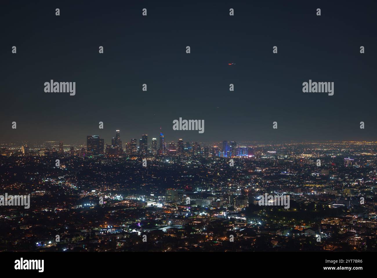 Nighttime View Of Los Angeles Skyline With U S Bank Tower Stock Photo nighttime-view-of-los-angeles-skyline-with-u-s-bank-tower-stock-photo