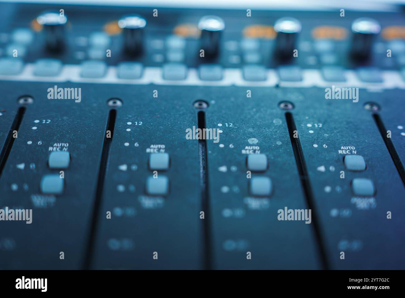 Close Up of Professional Audio Mixing Console with Faders and Knobs ...