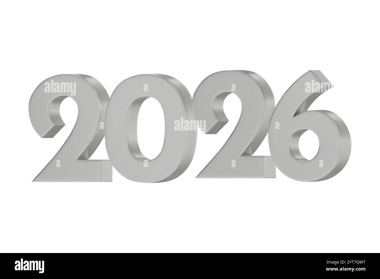 3D vector numbers 2026 in a silver color. Design object for New Year greeting cards, advertising banners. Metal numbers are bold and sleek, and with s Stock Vector
