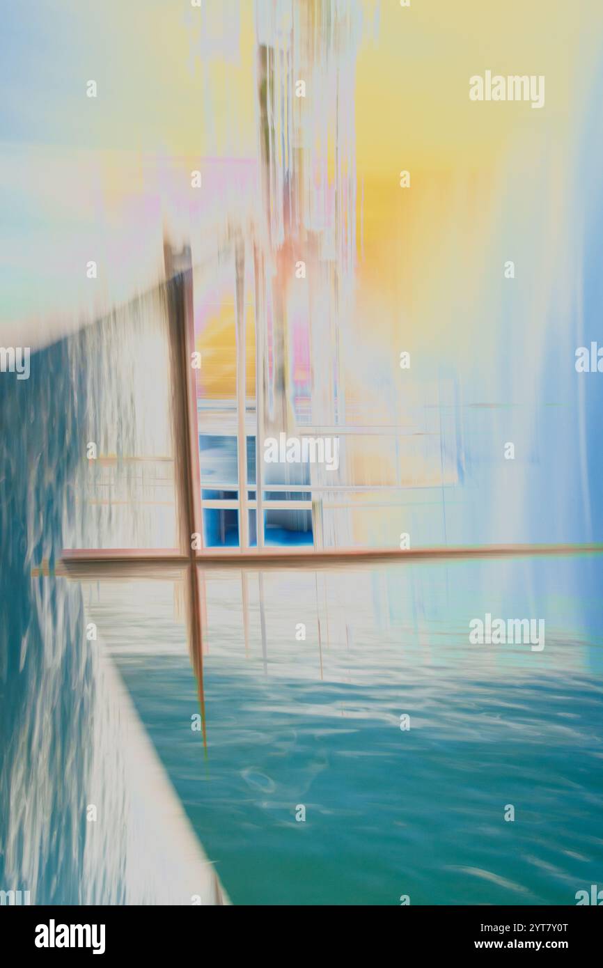 An abstract featuring blue and yellow colours with elements of water ...