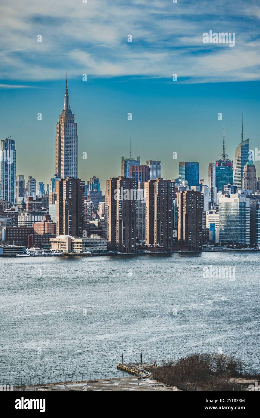 View of midtown Manhattan skyline and East River, New York City, New ...
