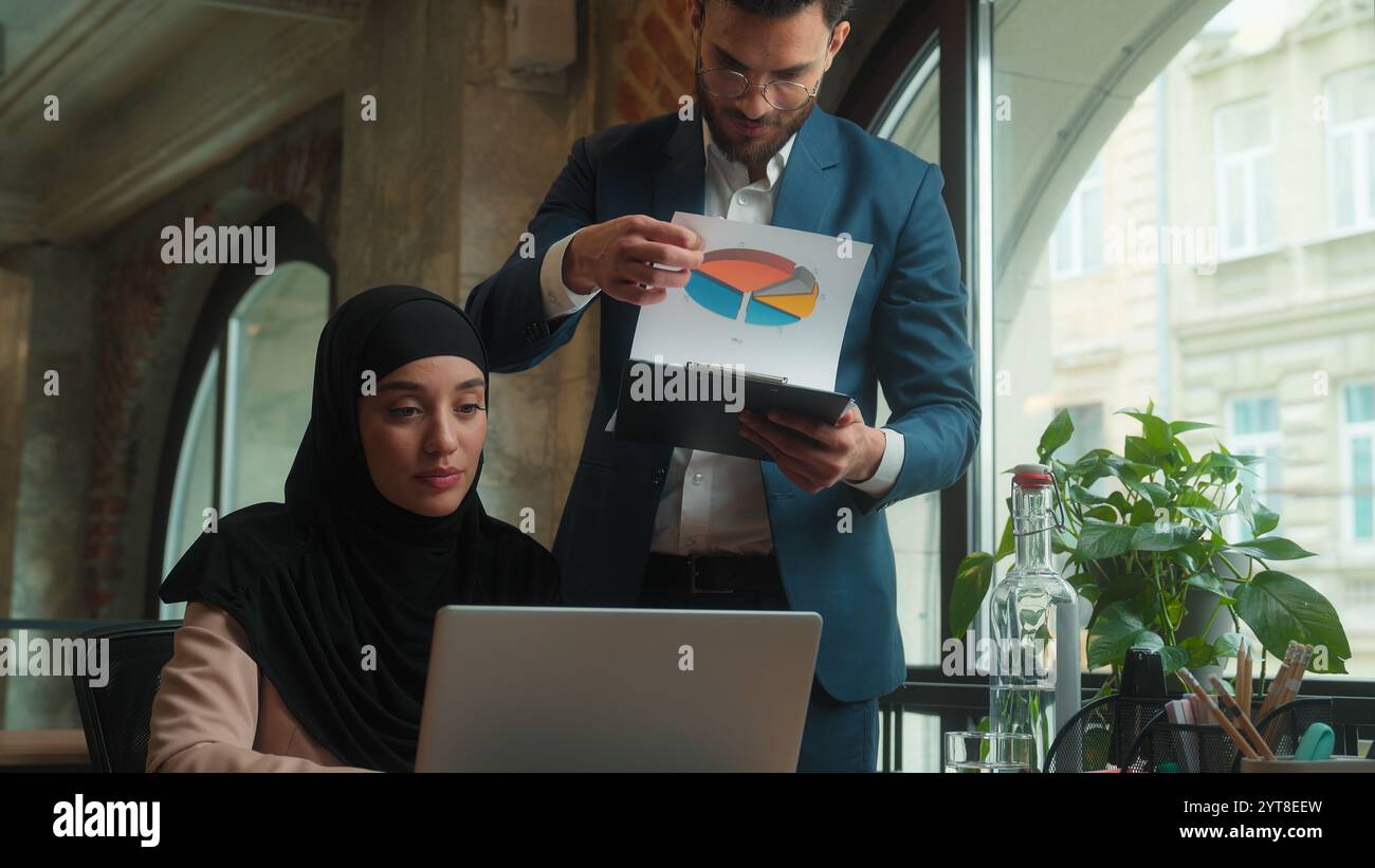 Muslim woman in hijab female businesswoman working laptop at office ...