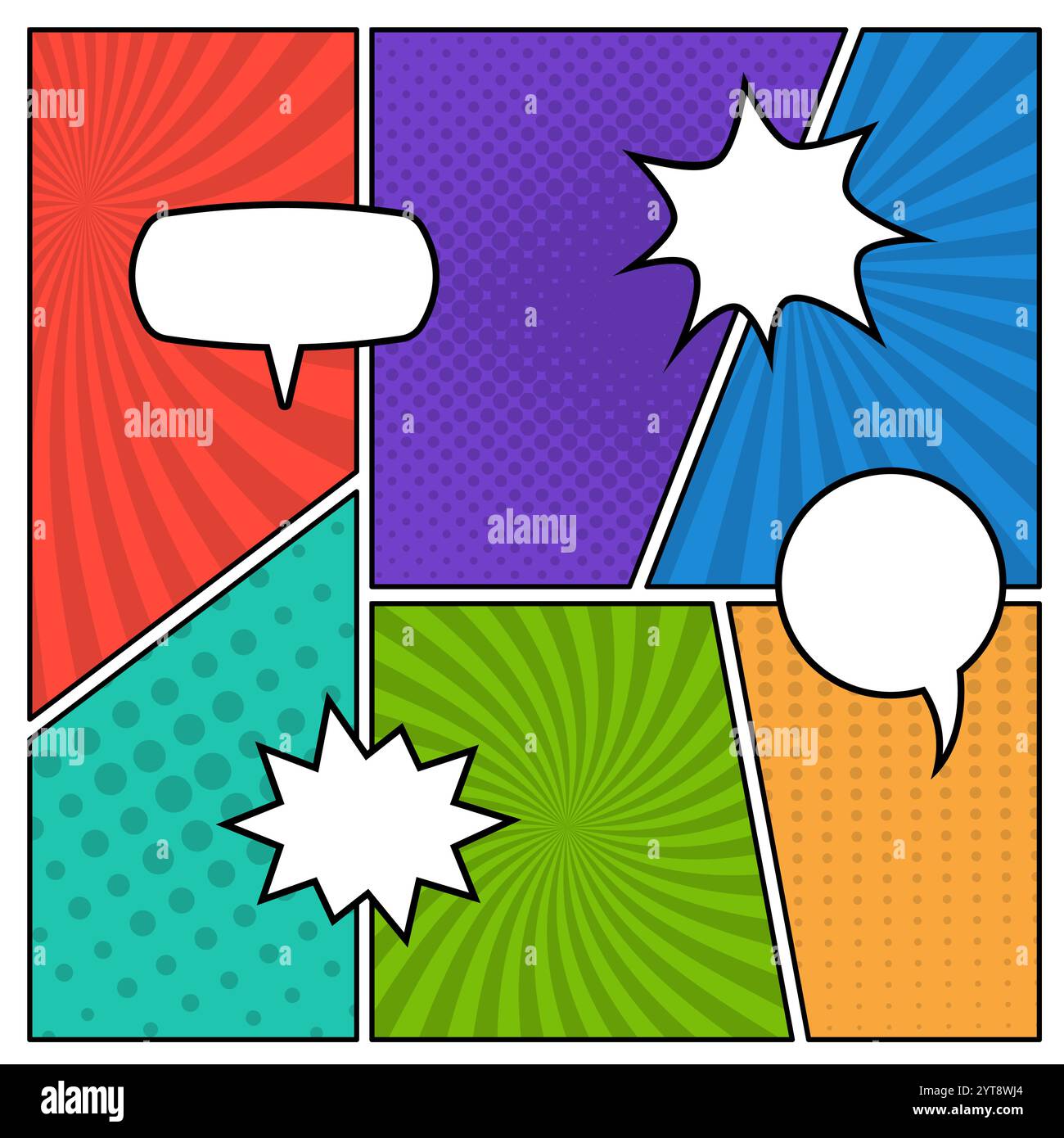 Colorful comic book page background in pop art style with empty speech ...