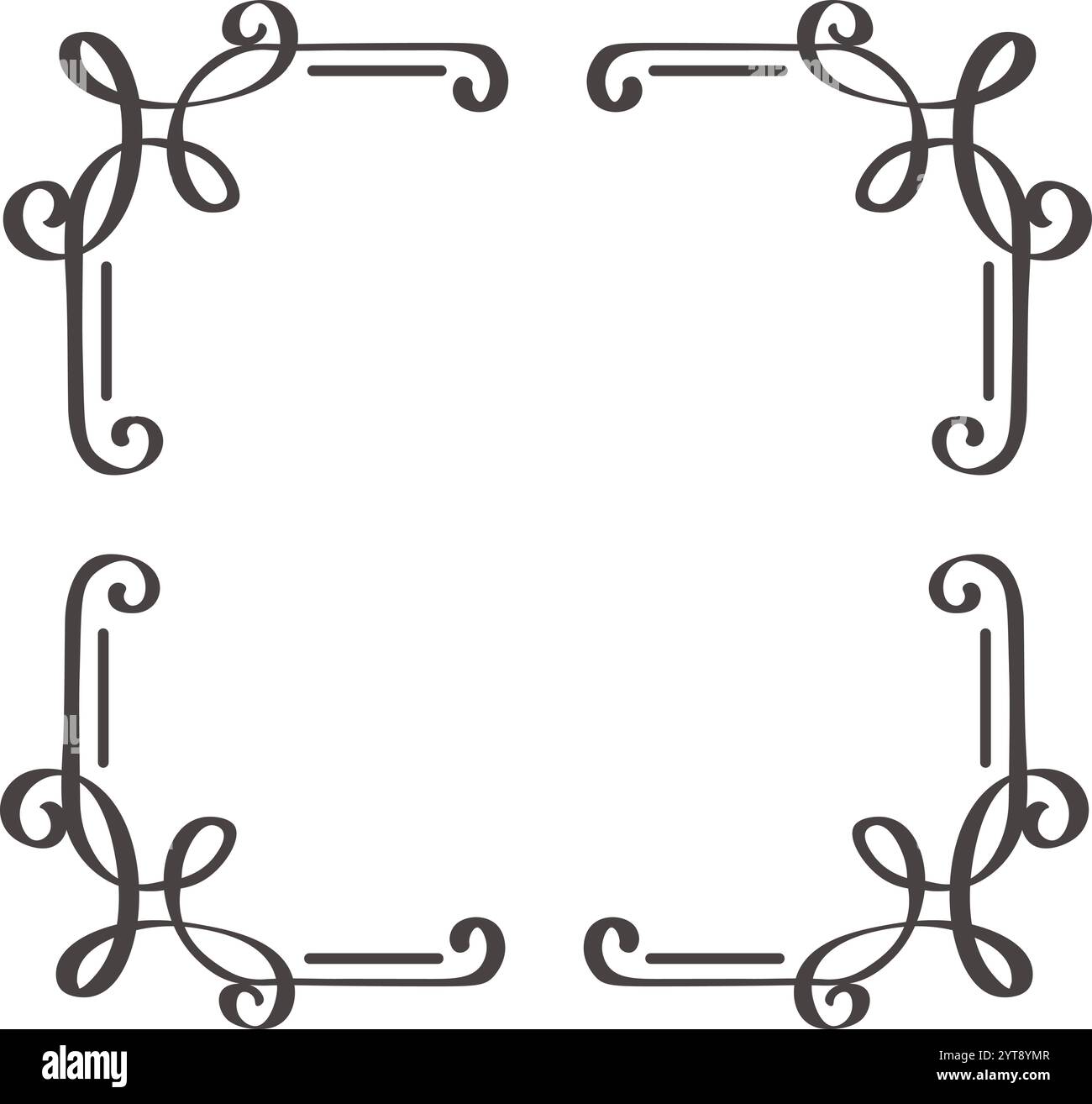 Square frame with elegant calligraphic flourishes creating a sophisticated and decorative border, perfect for invitations, certificates, menus, and Stock Vector