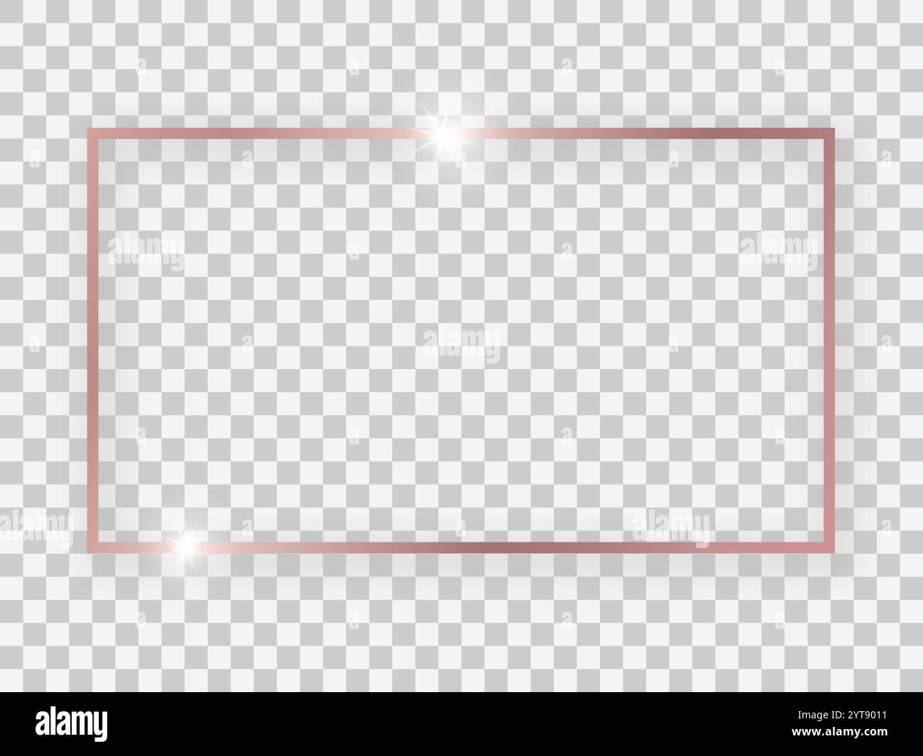 Rose gold shiny 16x9 rectangular frame with glowing effects and shadows on transparent background. Vector illustration Stock Vector