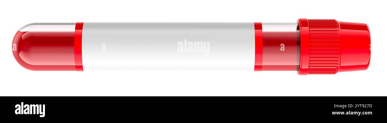 Test tube with sample blood. 3D rendering isolated on white background ...