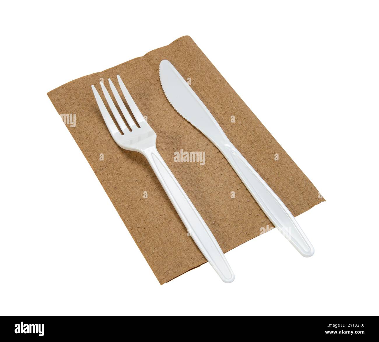 Plastic Fork And Knife With Napkin Stock Photo