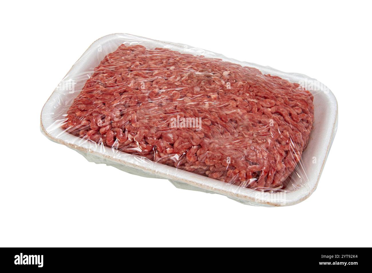 Package of raw chopped beef hamburger Stock Photo