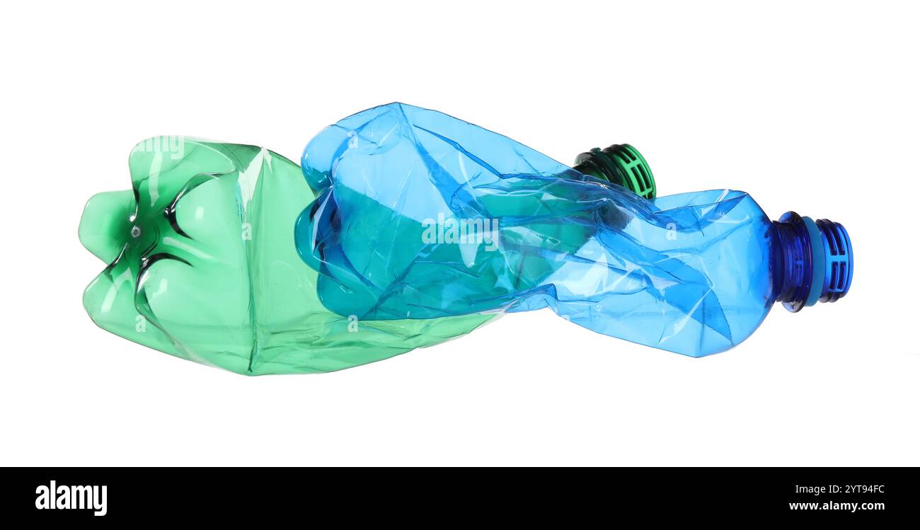 Crumpled empty plastic bottles isolated on white Stock Photo