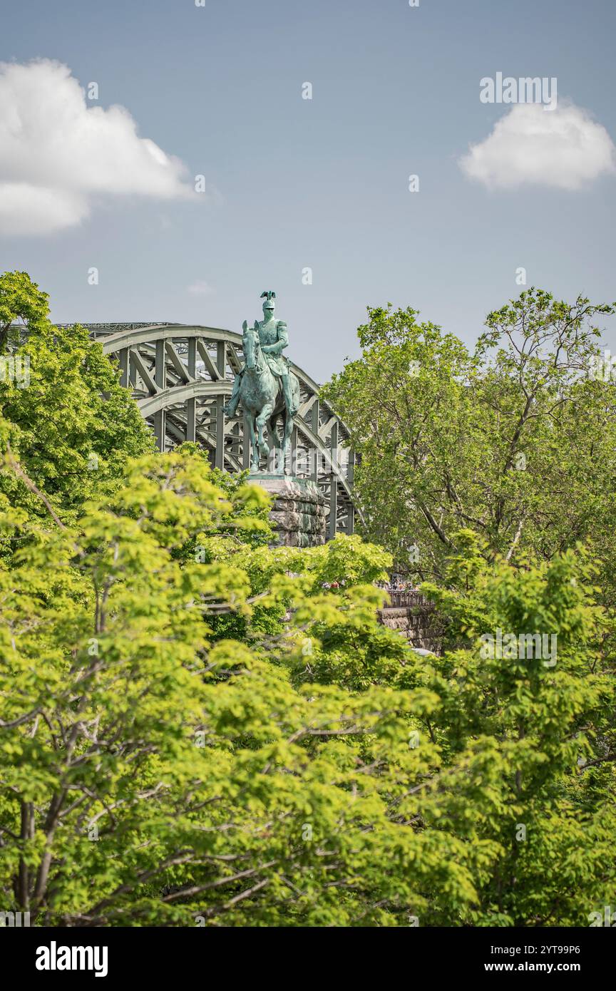 Equestrian statue of Kaiser Wilhelm II on the banks of the Rhine Stock Photo