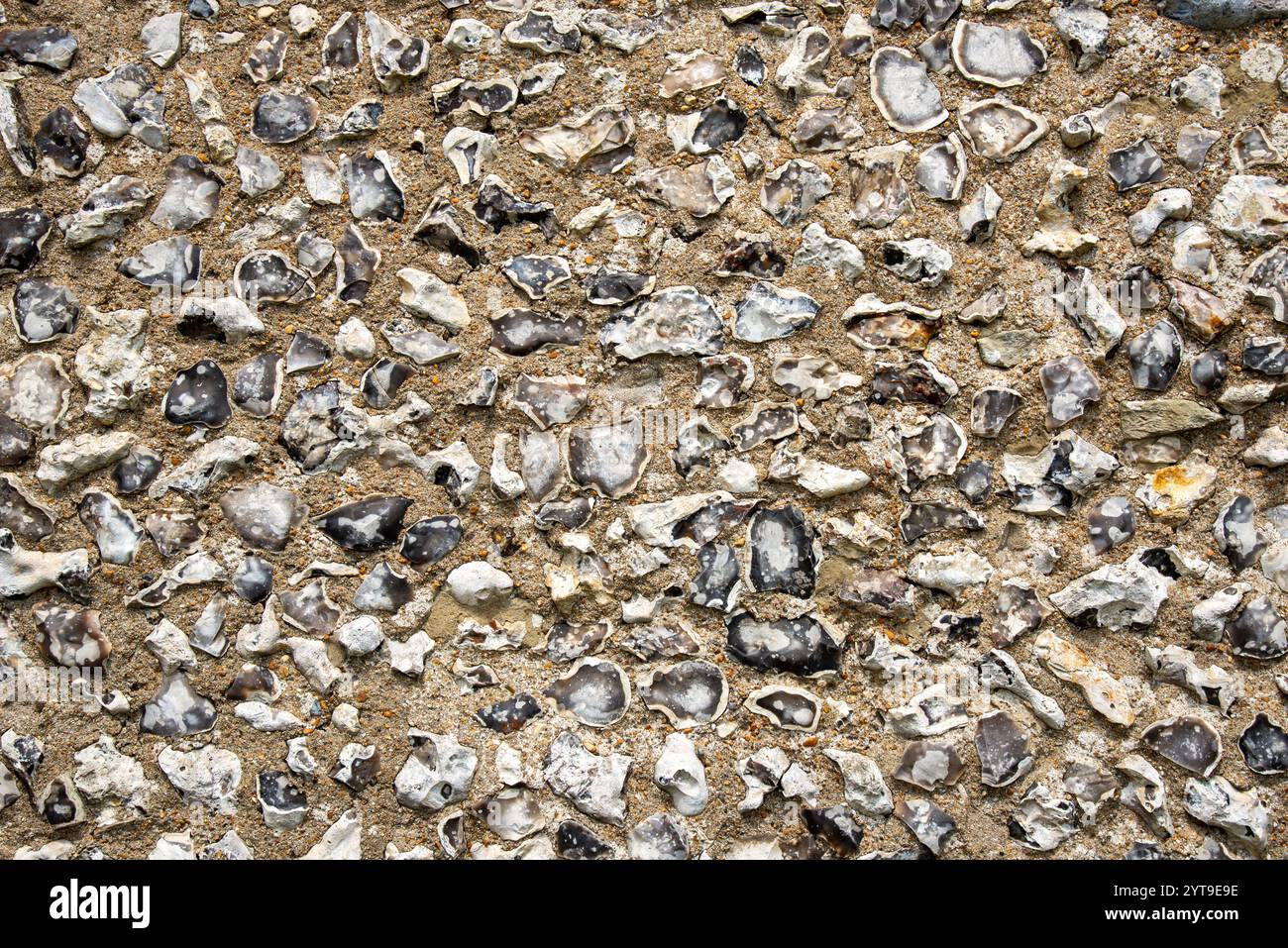 detail of wall of historic church in Friston, East Sussex, Engeland Stock Photo