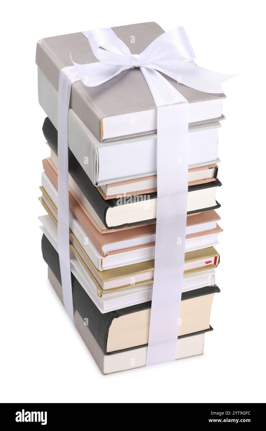 Stack books ribbon isolated Cut Out Stock Images & Pictures - Alamy