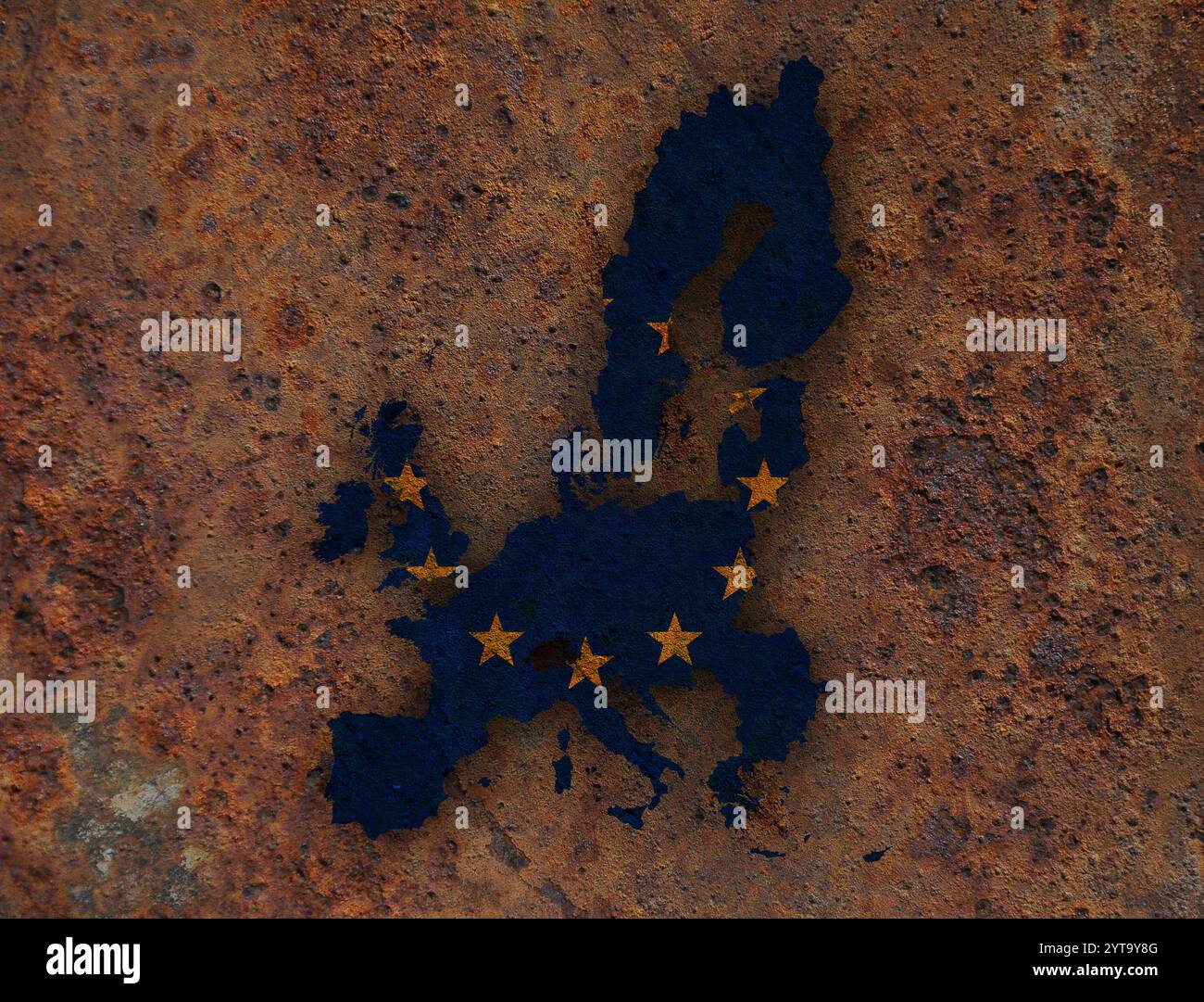 Map and flag of the EU on rusty metal Stock Photo - Alamy