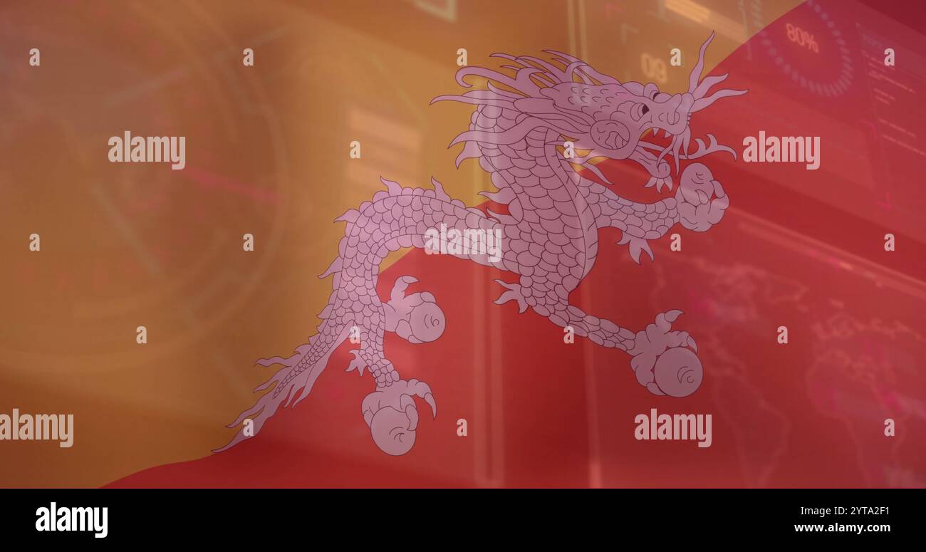 Image of flag of bhutan over data processing Stock Photo