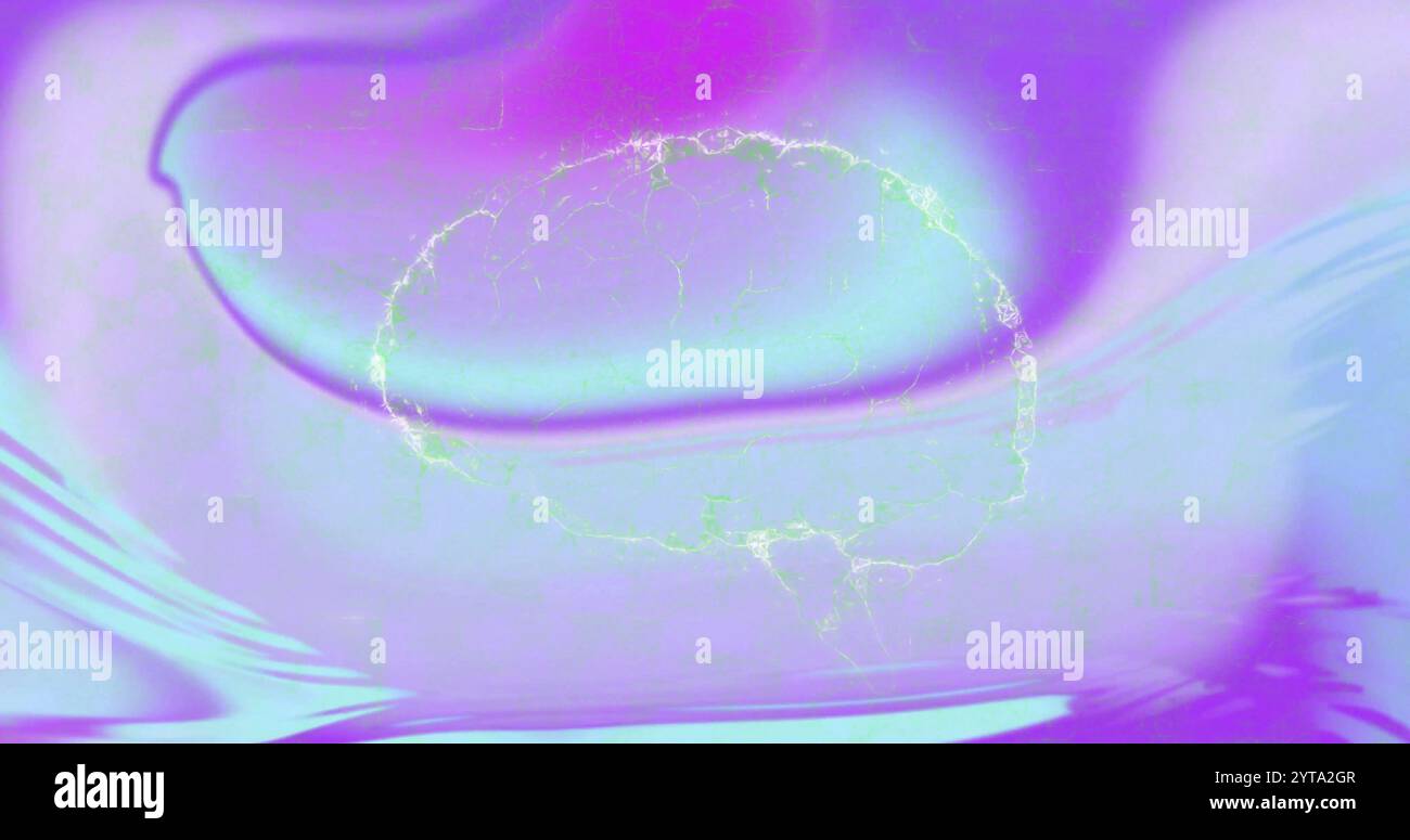 Glowing circular pattern image over abstract purple and blue background Stock Photo