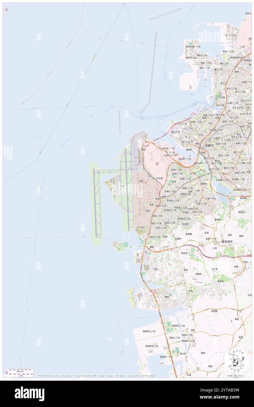 Naha Airport, Naha Shi, JP, Japan, Okinawa, N 26 11' 44'', N 127 38' 45'', map, Cartascapes Map published in 2024. Explore Cartascapes, a map revealing Earth's diverse landscapes, cultures, and ecosystems. Journey through time and space, discovering the interconnectedness of our planet's past, present, and future. Stock Photo