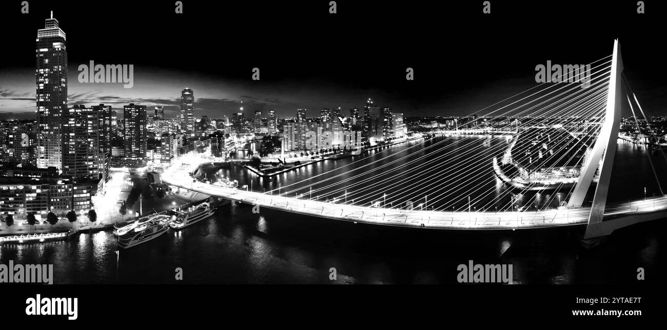 Rotterdam panoramic night view Black and White Stock Photos & Images ...