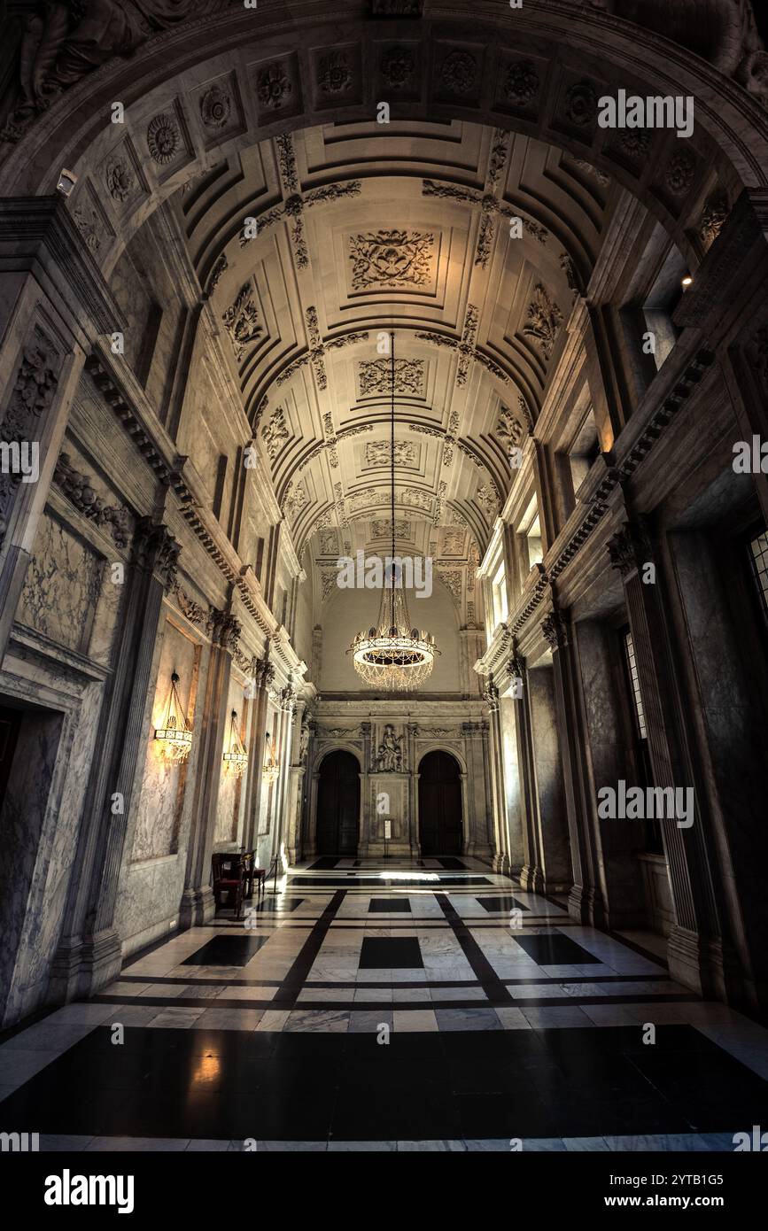 Symmetrical Marble Hallway in Amsterdam Royal Palace - Netherlands Stock Photo