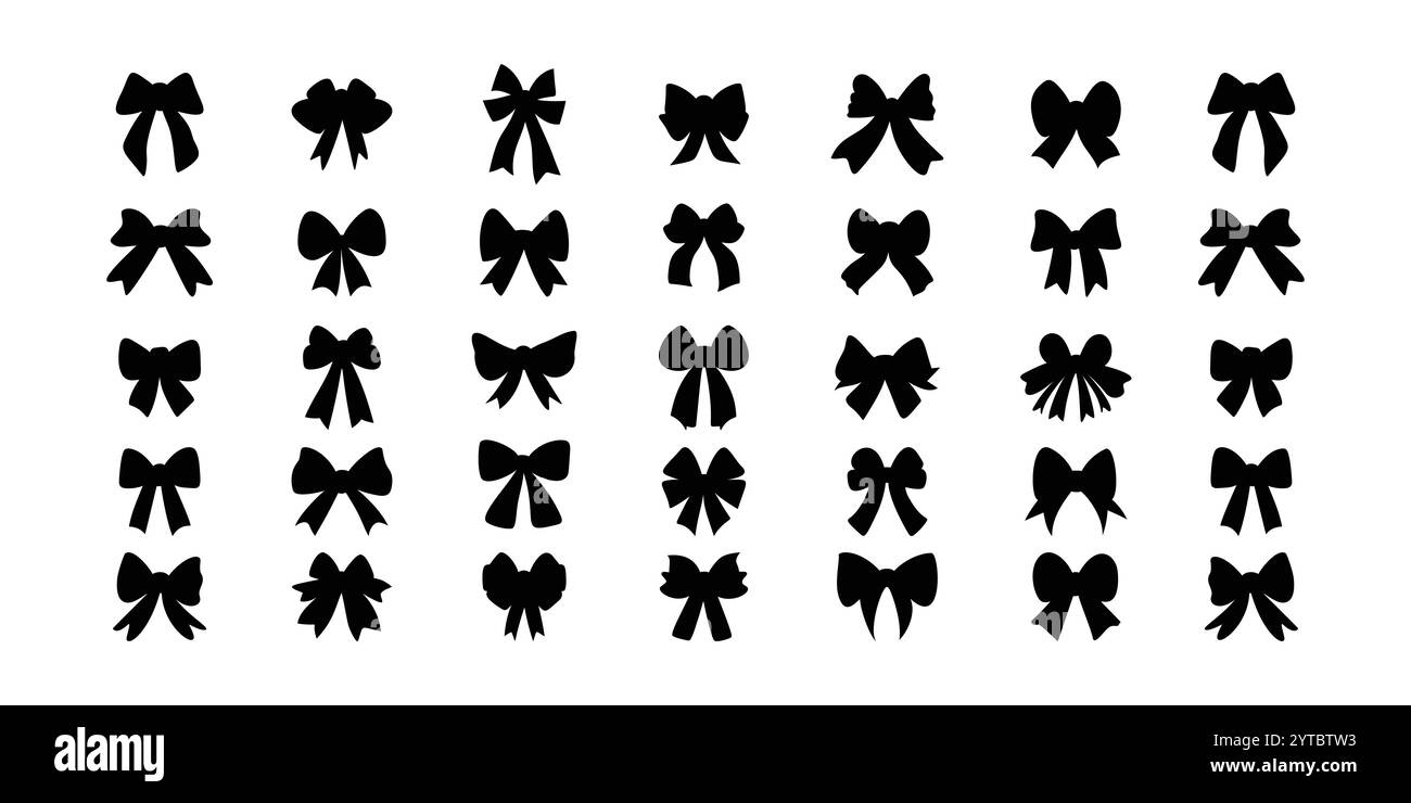 Big set of black isolated ribbons on a white background in a flat ...