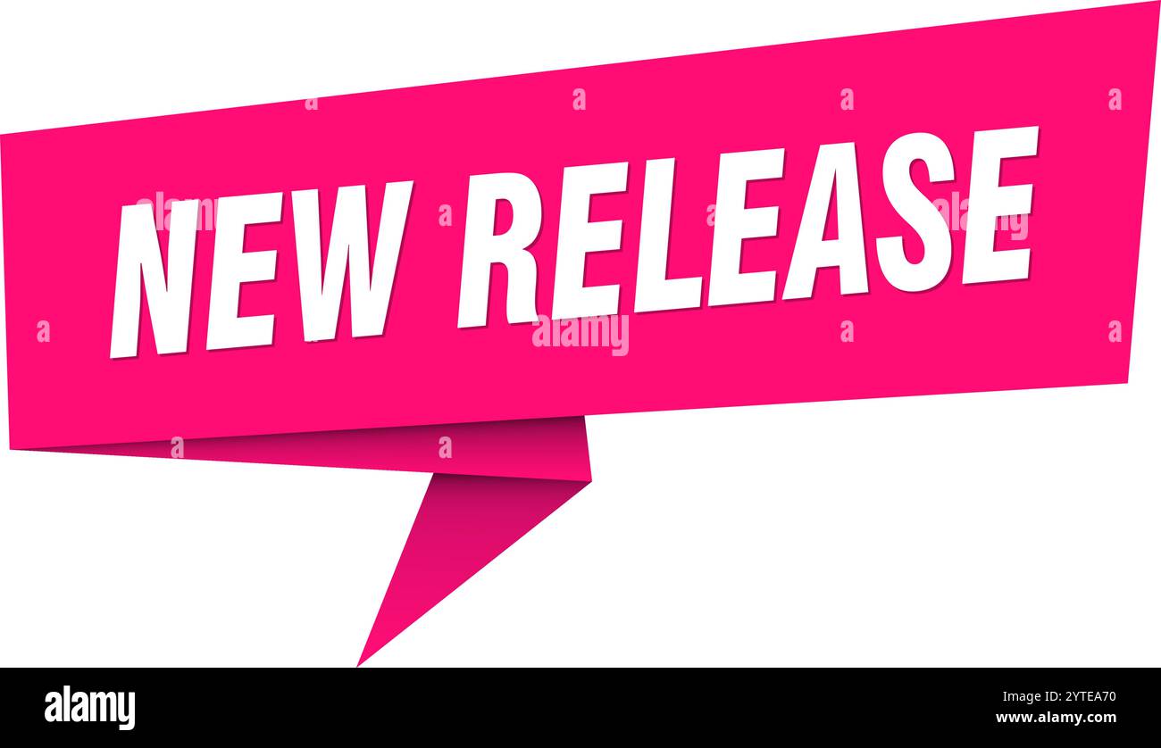 Release Text Red Ribboned new release banner. new release speech bubble, label, sticker, ribbon ...
