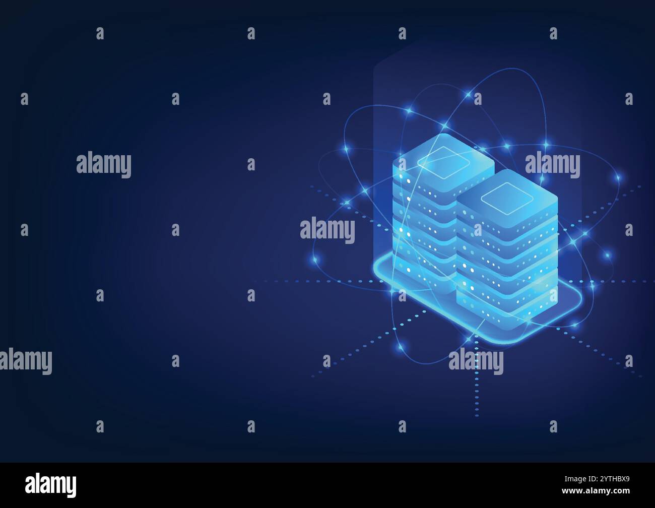 Server attached technology involves connecting storage to a server that is accessible over the Internet and provides high security. Stock Vector