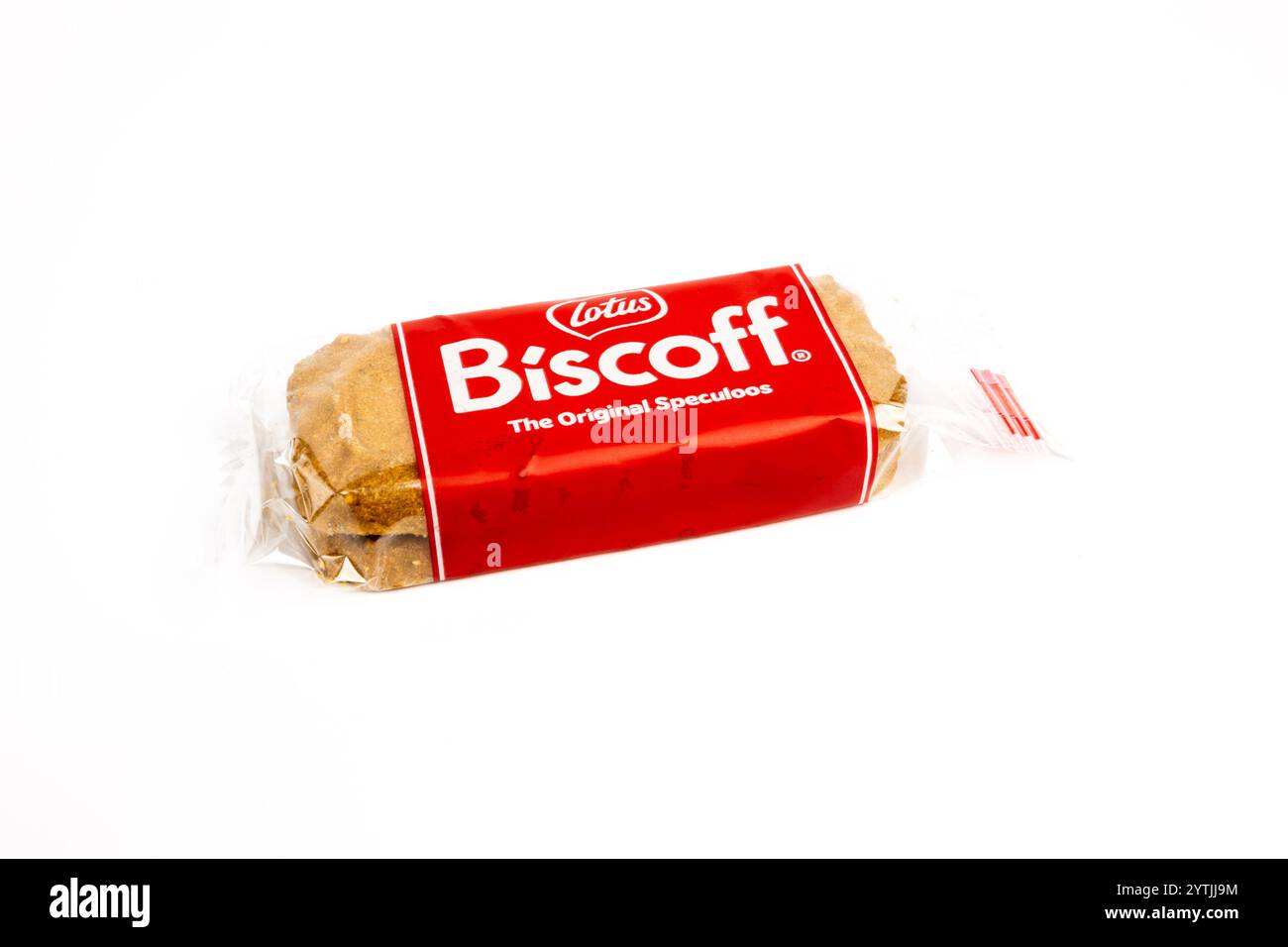 pack of two Speculoos Lotus biscuits, close-up, isolated on a white background Stock Photo