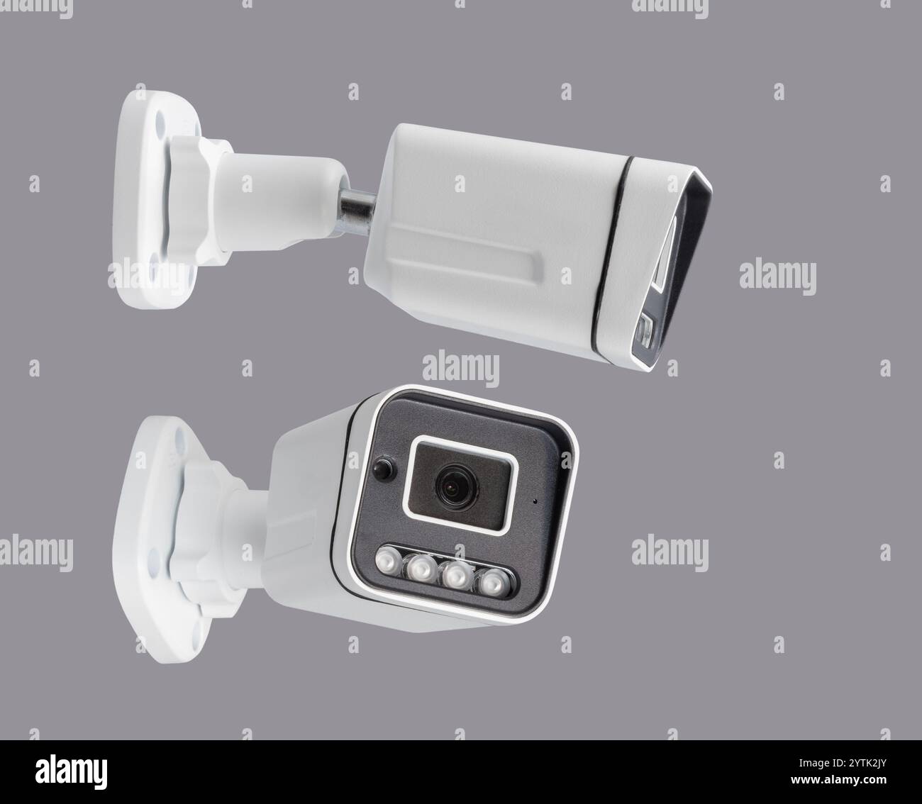 surveillance security camera isolated on gray background in different projections Stock Photo
