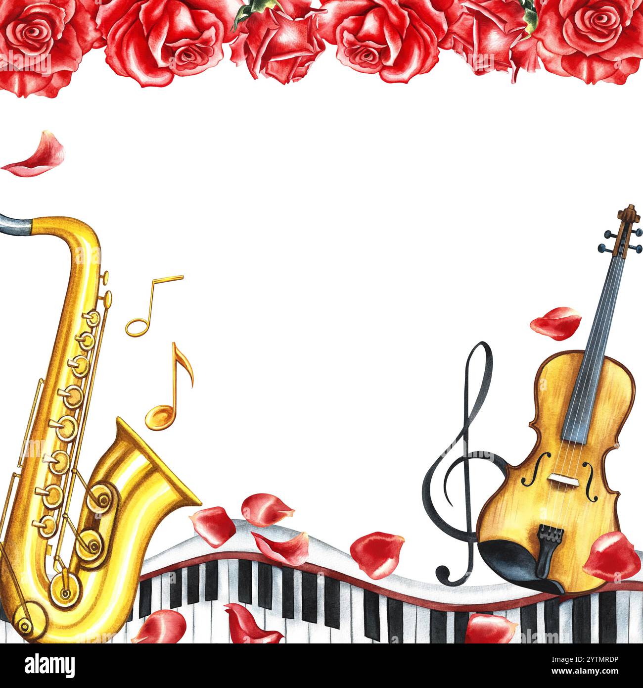 The frame is musical with an image of a saxophone, violin and piano ...