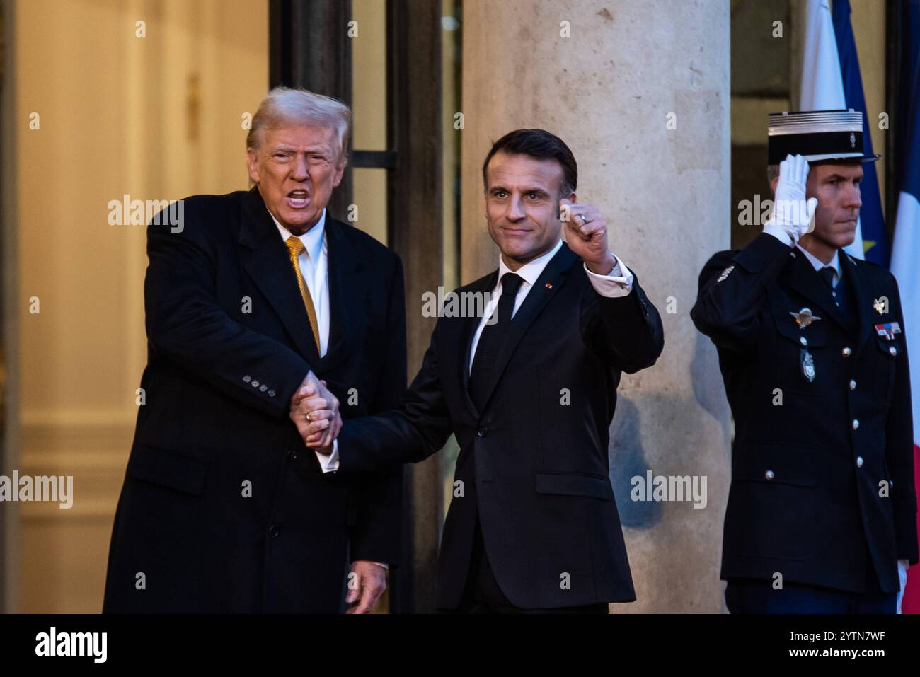 FRANCE- POLITICS-TOP LEVEL SUMMIT-USA-TRUMP-UKRAINE-ZELENSKY On the sidelines of the grand reopening ceremony of the Notre Dame Cathedral in Paris, destroyed by fire on 15 April 2019, French President Emmanuel Macron met with the newly-elected President of the United States, who has not yet taken office, at the Elysee Palace. Paris, 7 December, 2024. PARIS ILE-DE-FRANCE FRANCE Copyright: xAndreaxSavoranixNerix FRANCE- POLITICS-TOP LEVEL SUMMI ASAVORANINERI-7 Stock Photo