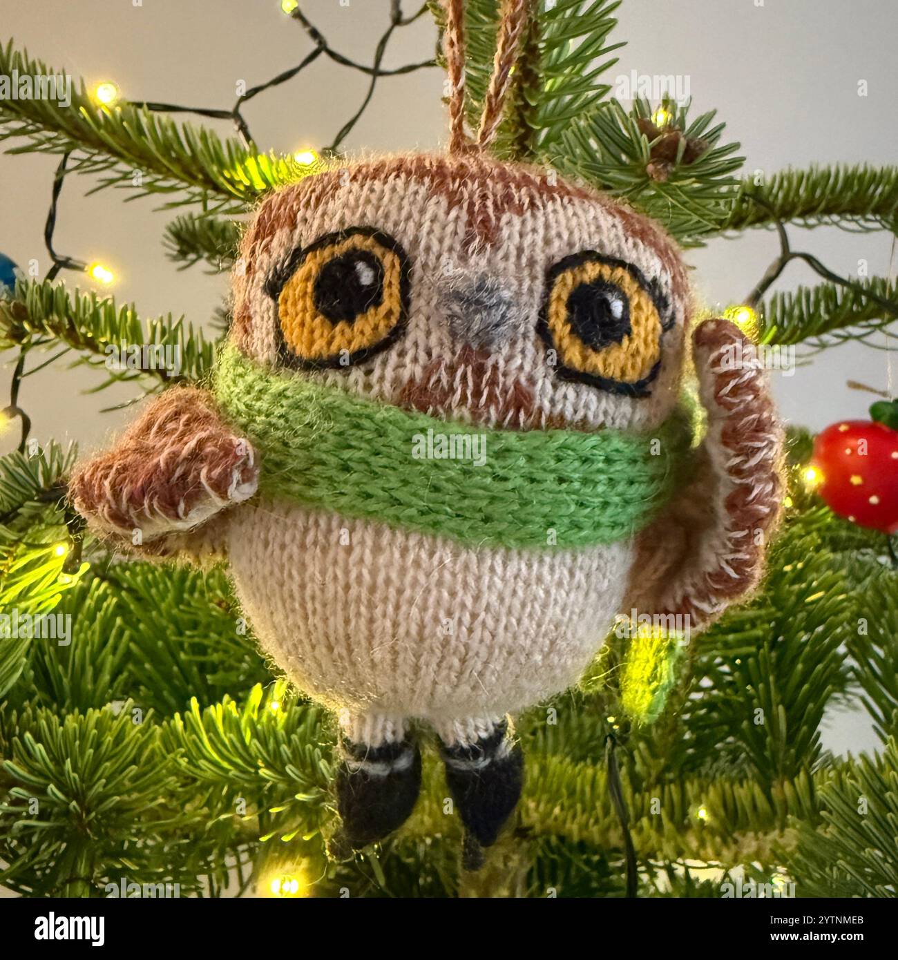 Roxy the Rockefeller Owl Christmas Tree Decoration in a Nordmann Fir tree - Smartphone Captured Stock Image
