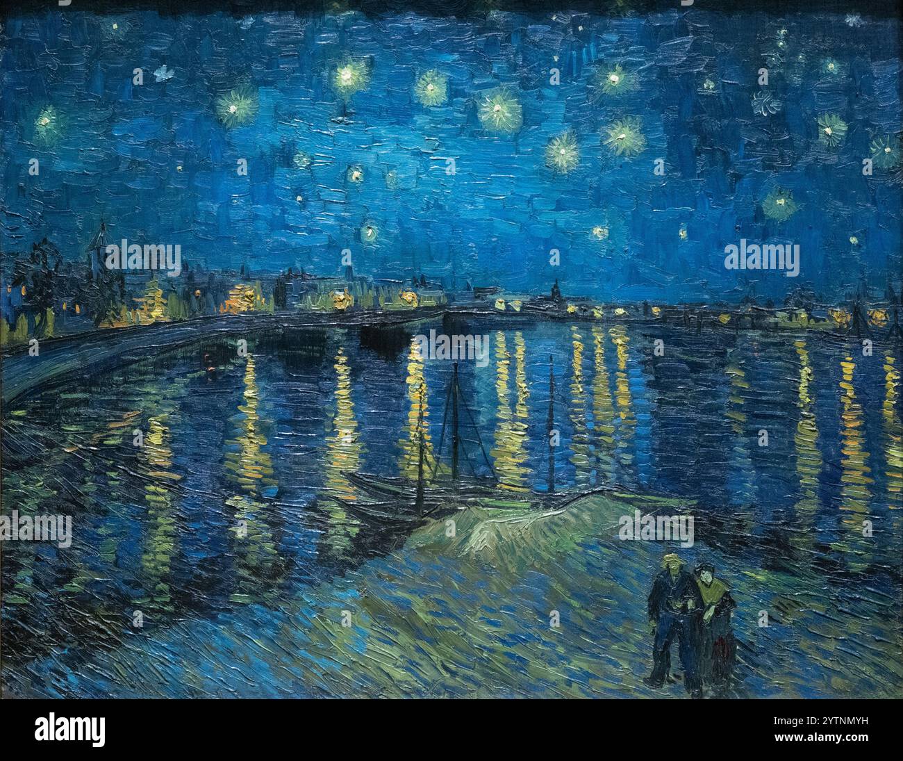 Van Gogh Starry Night over the Rhone, 1888, Vincent Van Gogh painting, 19th century post-impressionist paintings; Van Gogh masterpiece Stock Photo