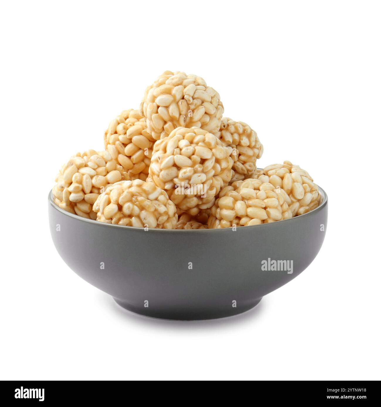 Delicious puffed rice balls in bowl isolated on white Stock Photo - Alamy