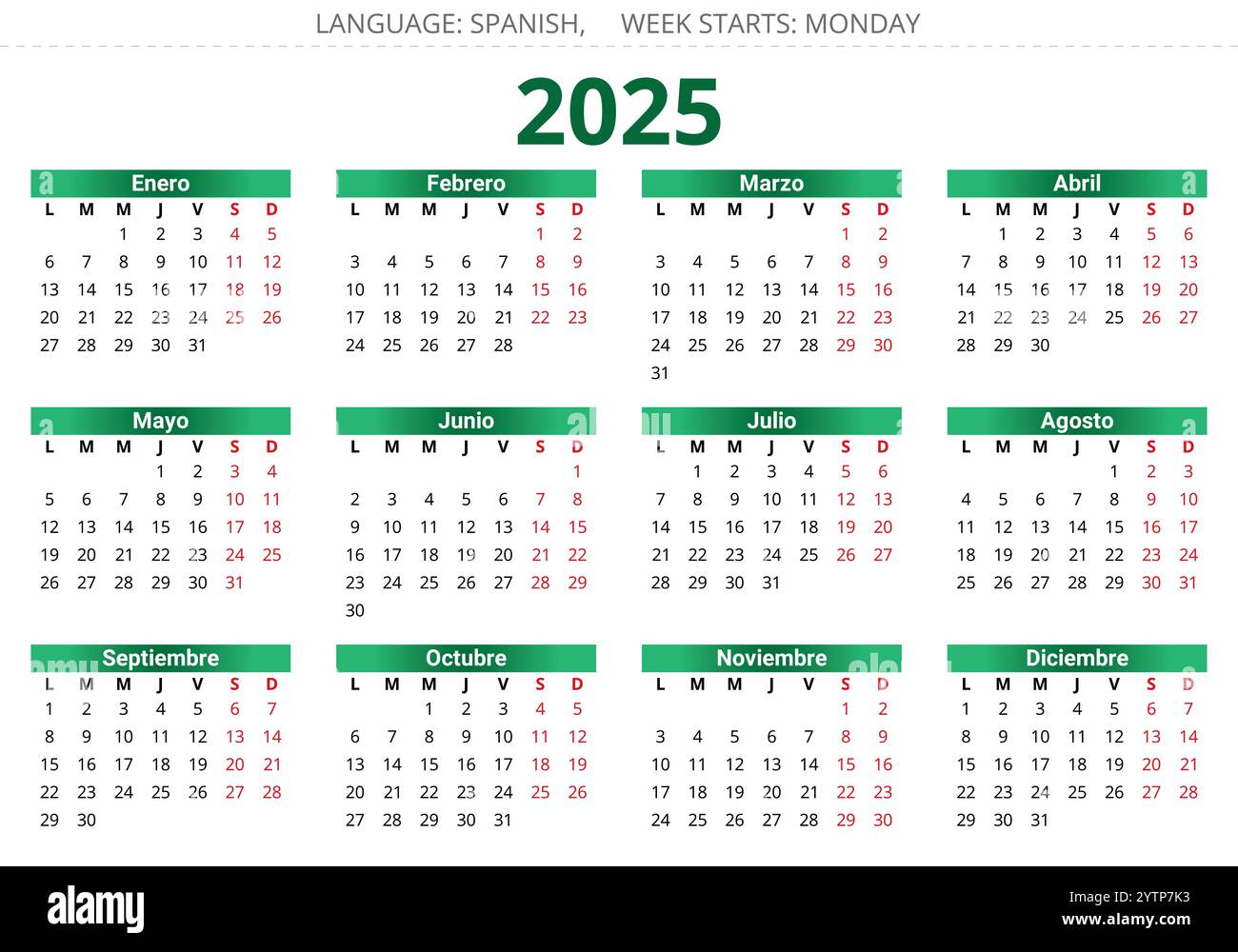2025 spanish calendars. Vector illustration for Spain. Plan your year ...