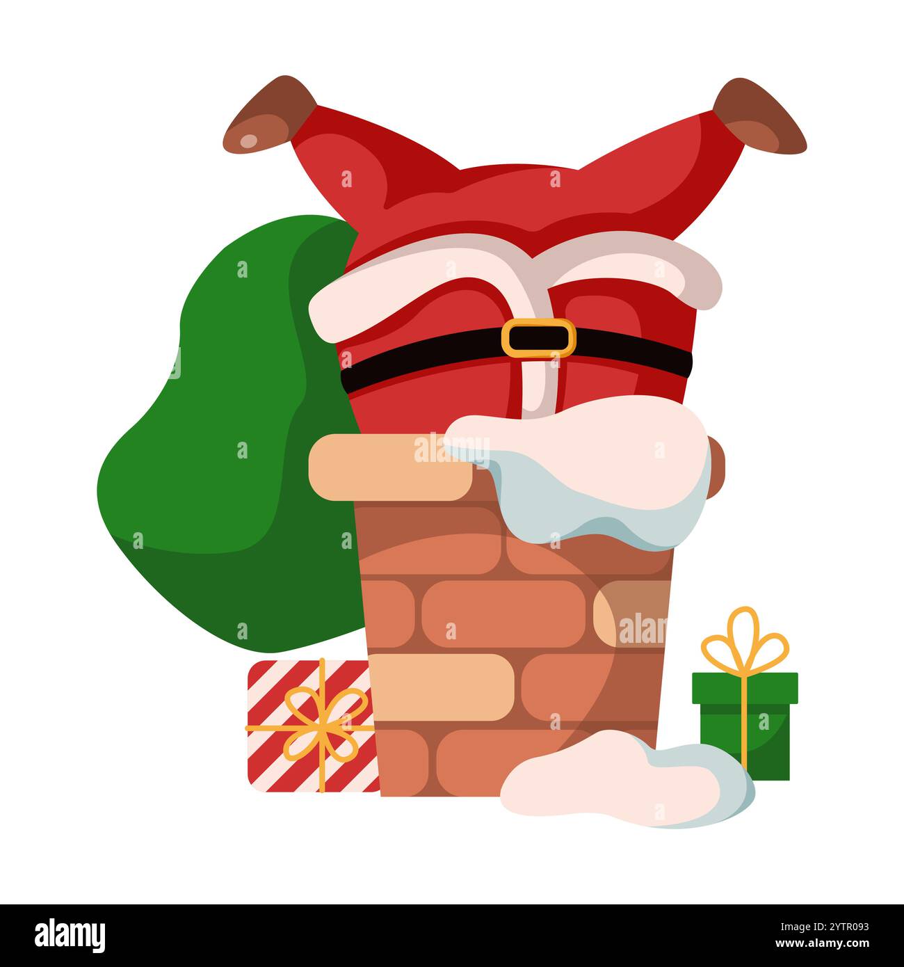 Funny Santa Claus stuck in home chimney flat color vector character ...