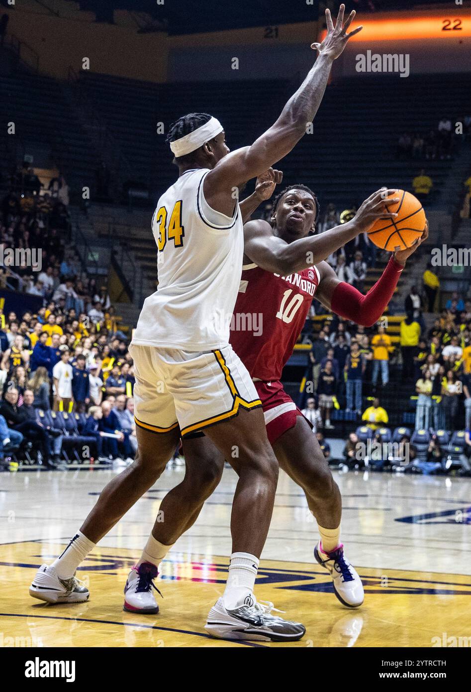 Berkeley, CA, U.S.A. December 07 2024 . Stanford forward Chisom Okpara (10)goes to the hoop during the NCAA /ACC Men's Basketball game between Stanford Cardinal and the California Golden Bears. Stanford beat California 89-81at Haas Pavilion Berkeley Calif. Thurman James/CSM Credit: Cal Sport Media/Alamy Live News Stock Photo