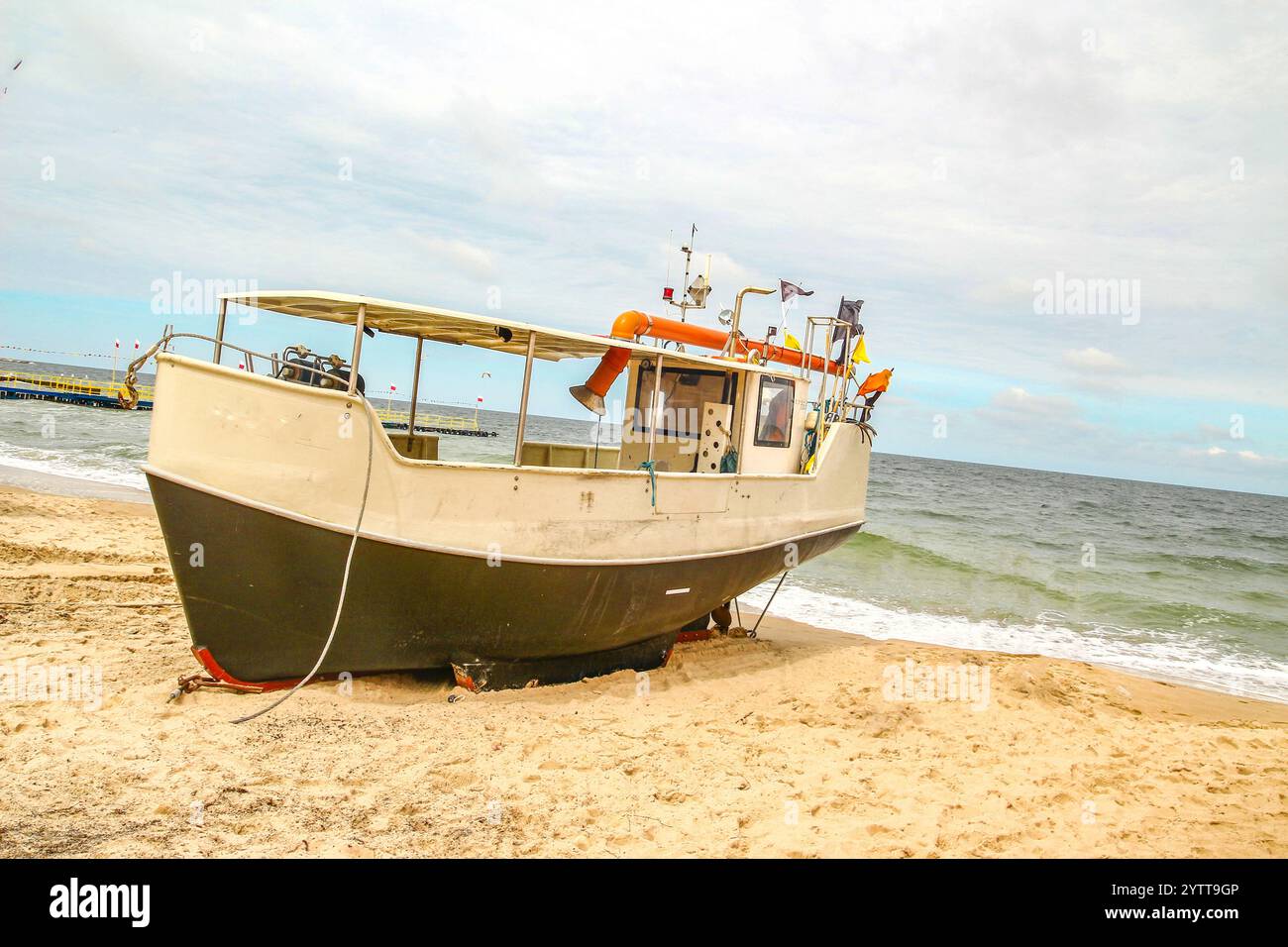 Fishing boats, fishing boats in the Baltic Sea, ships moored on the beach Stock Photo