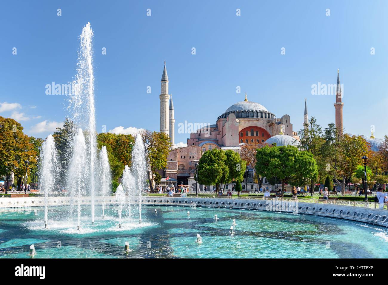 Scenic fountain at the Sultanahmet Square and the Hagia Sophia Stock ...