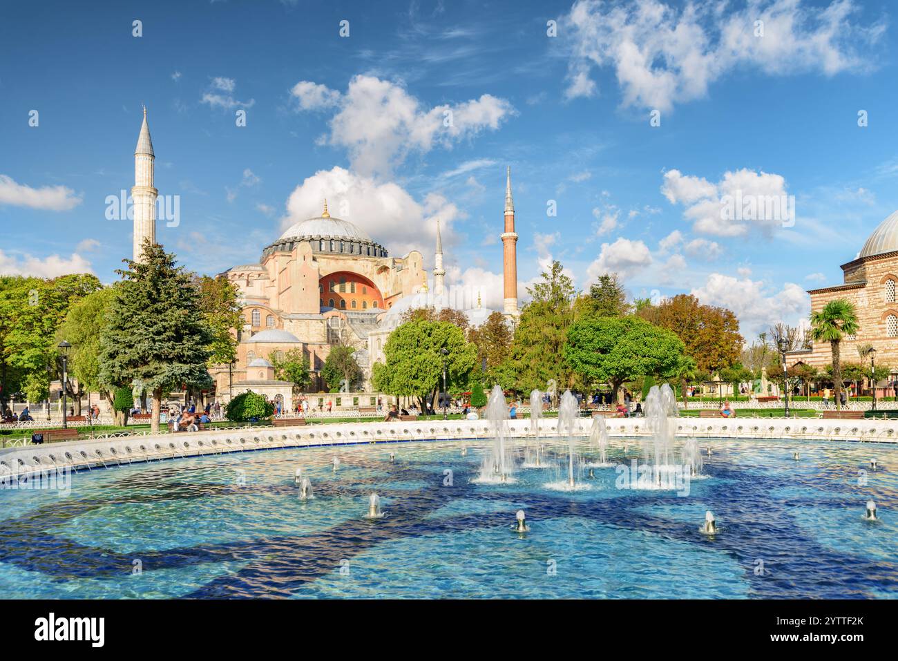 Scenic fountain at the Sultanahmet Square and the Hagia Sophia Stock ...